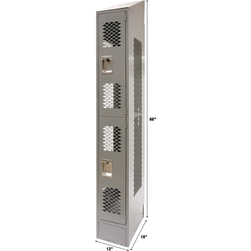 Vented Lockers, 2 -tier, 12" x 18" x 88", Steel, Grey, Knocked Down, Perforated Air Extreme Inc.