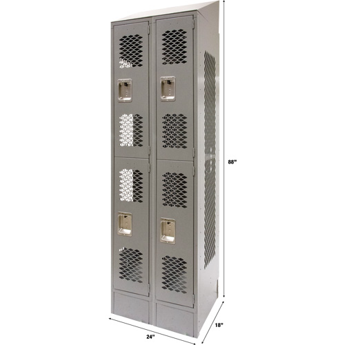 Vented Lockers, 2 -tier, Bank of 2, 24" x 18" x 88", Steel, Grey, Knocked Down, Perforated Air Extreme Inc.