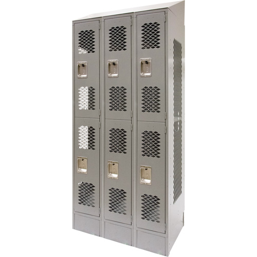 Vented Lockers, 2 -tier, Bank of 3, 36 x 18" x 88", Steel, Grey, Knocked Down, Perforated Air Extreme Inc.