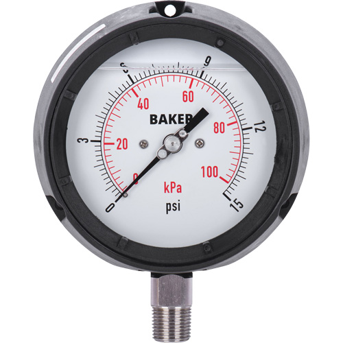 Pressure Gauge, 4-1/2" , 0 - 15 psi/0 - 100 kPa, Bottom Mount, Liquid Filled Analogue Air Extreme Inc.