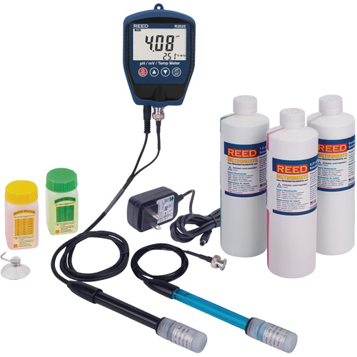 Trousse de pH/mV-m&egrave;tre R3525 avec &eacute;lectrode de potentiel redox, solution de pH/conductivit&eacute; et adaptateur de courant Air Extreme Inc.