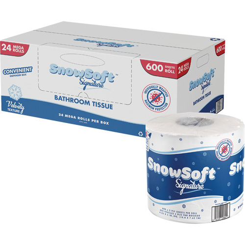 Papier hygi&eacute;nique de premi&egrave;re qualit&eacute; Snow Soft, 2 Pli, 600 Feuilles/Rouleu, Longueur 145', Blanc Air Extreme Inc.
