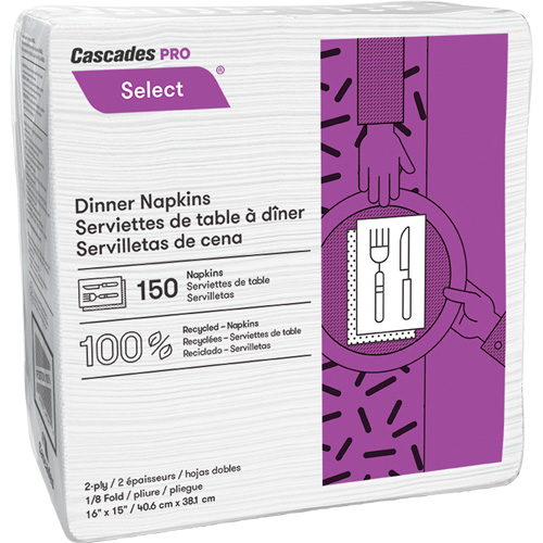 Serviettes de table &agrave; plis 1/8 Pro Select, 2 pli, 15" x 16" Air Extreme Inc.