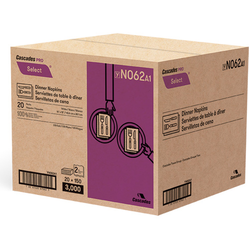 Serviettes de table &agrave; plis 1/8 Pro Select, 2 pli, 15" x 16" Air Extreme Inc.