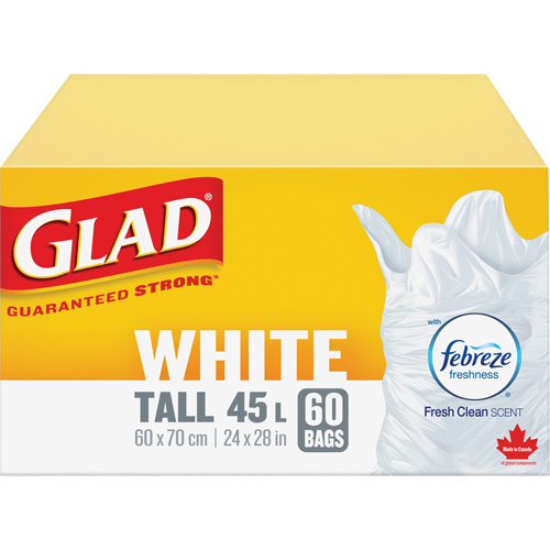 Tall 45L Febreze Garbage Bags, Regular, 24" W x 28" L, White Air Extreme Inc.
