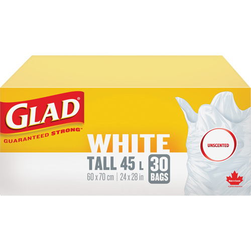 Tall 45L Unscented Garbage Bags, Regular, 24" W x 28" L, White Air Extreme Inc.