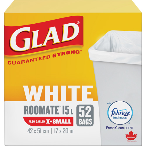 X-Small 15L Roommate Febreze Garbage Bags, Regular, 17" W x 20" L, White Air Extreme Inc.