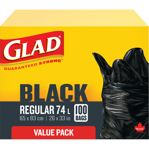 74L Garbage Bags, Regular, 26" W x 33" L, Black Air Extreme Inc.