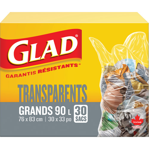 90L Garbage Bags, Regular, 30" W x 33" L, Clear Air Extreme Inc.