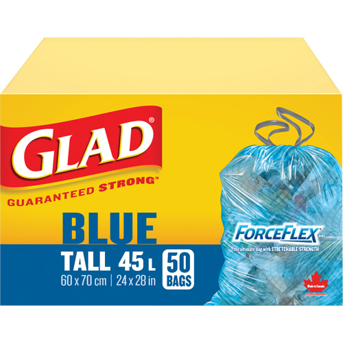 Sacs de recyclage 45 L, R&eacute;gulier, 24" la x 28" lo, Bleu Air Extreme Inc.