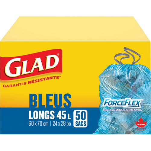 Sacs de recyclage 45 L, R&eacute;gulier, 24" la x 28" lo, Bleu Air Extreme Inc.
