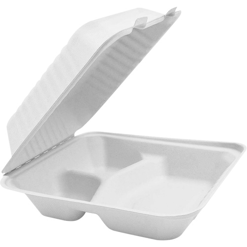 Contenants &agrave; charni&egrave;re pour nourriture compostable avec compartiments, Bagasse, Carr&eacute;e Air Extreme Inc.