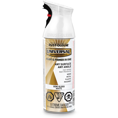 Universal&reg; Enamel Paint & Primer In One, White, Semi-Gloss, Aerosol Can Air Extreme Inc.