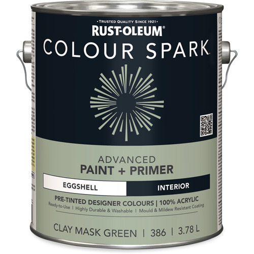 Peinture int&eacute;rieure pr&eacute;teint&eacute;e + appr&ecirc;t mural Colour Spark, Vert masque en argile, Satin&eacute;, 3,78 L, Gallon Air Extreme Inc.