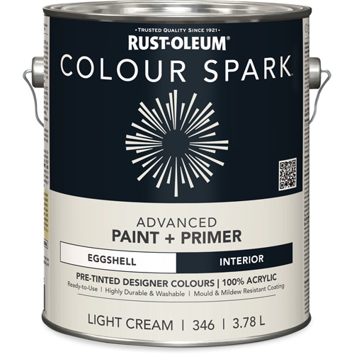 Peinture int&eacute;rieure pr&eacute;teint&eacute;e + appr&ecirc;t mural Colour Spark, Coton blanc, Semi-brillant, 3,78 L, Gallon Air Extreme Inc.