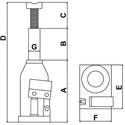 Bottle Jack, 12 tons, 10-4/5" Raised Height Air Extreme Inc.