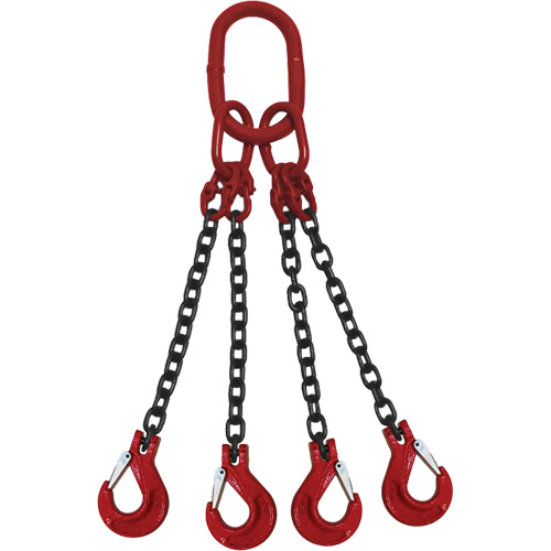 Chain Sling, Grade 100 Chain, Quadruple Legs, Oblong & Slip Hooks, 5/16" x 10' Air Extreme Inc.
