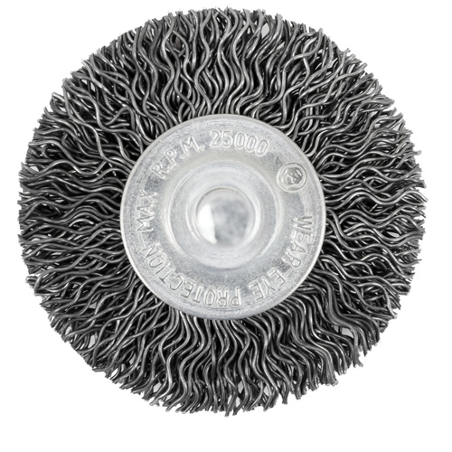 Brosse radiale &agrave; fils cr&ecirc;p&eacute;s mont&eacute; sur mandrin 105-2, 2", Fils ,02" Air Extreme Inc.