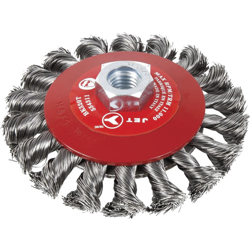 Brosse conique &agrave; fils nou&eacute;s torsad&eacute;s, Dia. 6", Fils 0,02", Arbre 5/8"-11, Acier Air Extreme Inc.