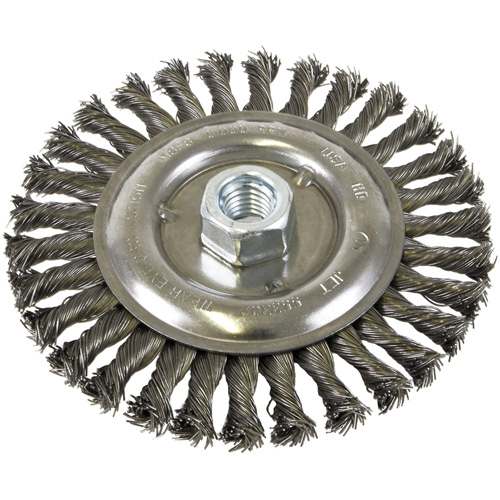 Brosse filet&eacute;e &agrave; fils nou&eacute;es et face standard, Dia. 6", Fils 0,022", Arbre 5/8"-11, Acier Air Extreme Inc.