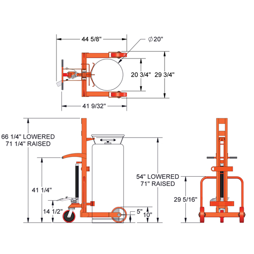 Grand chariot hydraulique HLCC pour bouteille de gaz liquide, Roues Polyur&eacute;thane, Base de 20" la x 20" p, 1000 lb Air Extreme Inc.