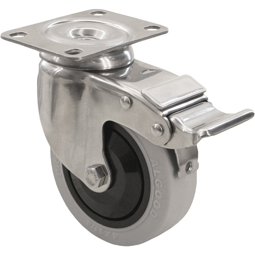 2309 Caster with Double Locking Brake, Swivel with Brake, 4" (101.6 mm), Envirothane Grey, 350 lbs. (158.8 kg.) Air Extreme Inc.