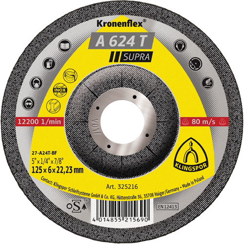 Disque de meulage A 624 T Supra Kronenflex, 5" x 1/4", Arbre 7/8" Air Extreme Inc.
