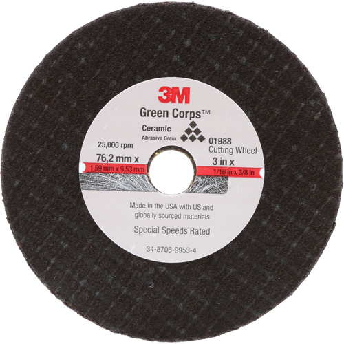 General-Purpose Cut-Off Wheel, 3" x 1/16", 3/8" Arbor, Type 27, Aluminum Oxide, 25000 RPM Air Extreme Inc.