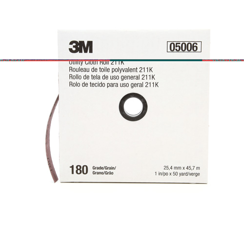 Rouleau de toile abrasive utilitaire 211K, Oxyde d'aluminium, 1" la x 150' lo, Grain 180 Air Extreme Inc.