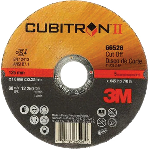 Meules &agrave; tronçonner Cubitron II, 5" x 0,045"/0,05", Arbre de 7/8", Type 1, C&eacute;ramique, 12250 Tr/min Air Extreme Inc.