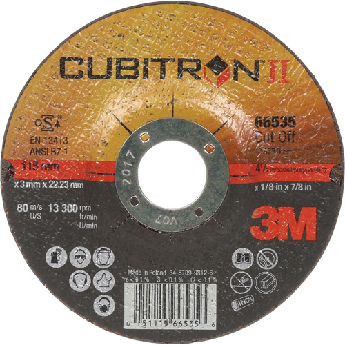 Meules &agrave; tronçonner Cubitron II, 4-1/2" x 0,125", Arbre de 7/8", Type 27, C&eacute;ramique, 13 300 Tr/min Air Extreme Inc.