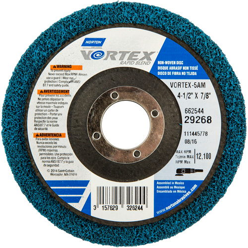 Meule non tiss&eacute;e Vortex, 4-1/2" dia. x 1/2" la, Arbre 7/8", Oxyde d'aluminium Air Extreme Inc.