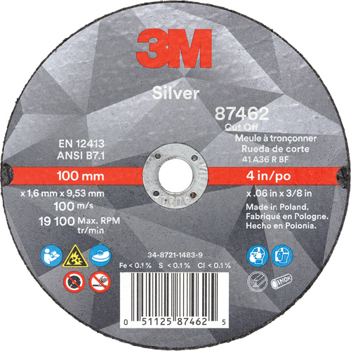 Silver Cut-Off Wheel, 4" x 0.06", 3/8" Arbor, Type 1, Ceramic, 19100 RPM Air Extreme Inc.