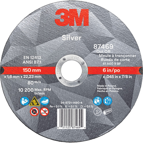 Silver Cut-Off Wheel, 6" x 0.045", 7/8" Arbor, Type 1, Ceramic, 10200 RPM Air Extreme Inc.