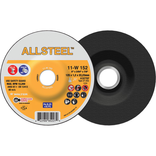 AllSteel Cut-Off Wheel, 5" x 3/64", 7/8" Arbor, Type 27, Aluminum Oxide, 12250 RPM Air Extreme Inc.