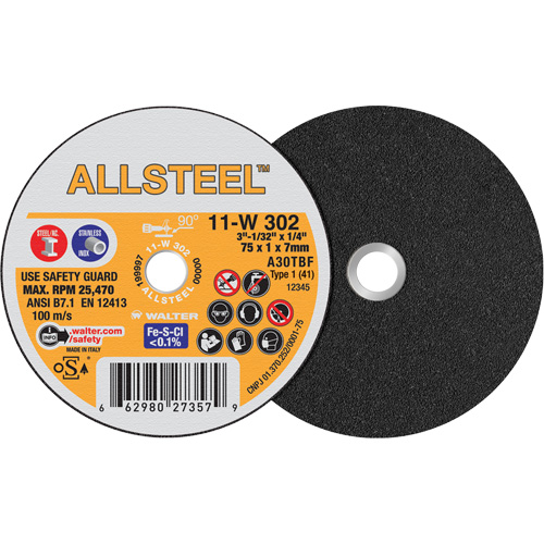 AllSteel Mini Cut-Off Wheel, 3" x 1/32", 1/4" Arbor, Type 1, Aluminum Oxide, 25470 RPM Air Extreme Inc.