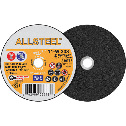 AllSteel Mini Cut-Off Wheel, 3" x 1/32", 3/8" Arbor, Type 1, Aluminum Oxide, 25470 RPM Air Extreme Inc.