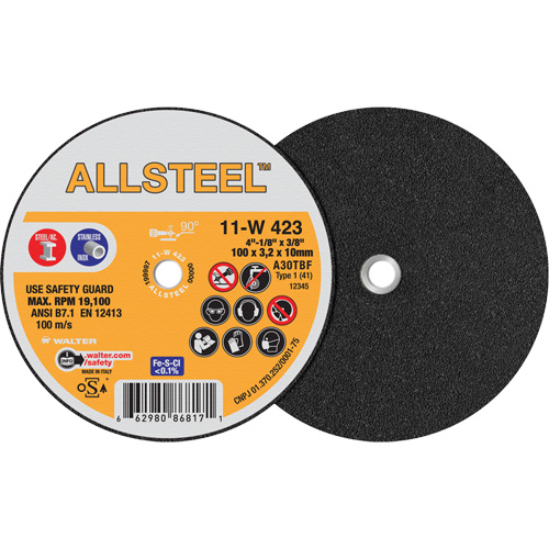 AllSteel Mini Cut-Off Wheel, 4" x 1/8", 3/8" Arbor, Type 1, Aluminum Oxide, 19100 RPM Air Extreme Inc.
