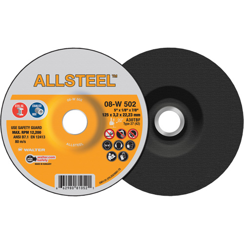 ALLSTEEL Grinding Wheel, 5" x 1/8", 7/8" Arbor, Aluminum Oxide, Type 27 Air Extreme Inc.