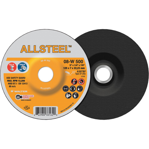 AllSteel Grinding Wheel, 5" x 1/4", 7/8" Arbor, Aluminum Oxide, Type 27 Air Extreme Inc.