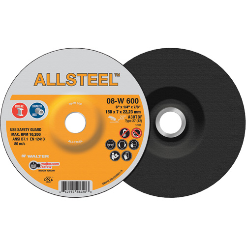 AllSteel Grinding Wheel, 6" x 1/4", 7/8" Arbor, Aluminum Oxide, Type 27 Air Extreme Inc.