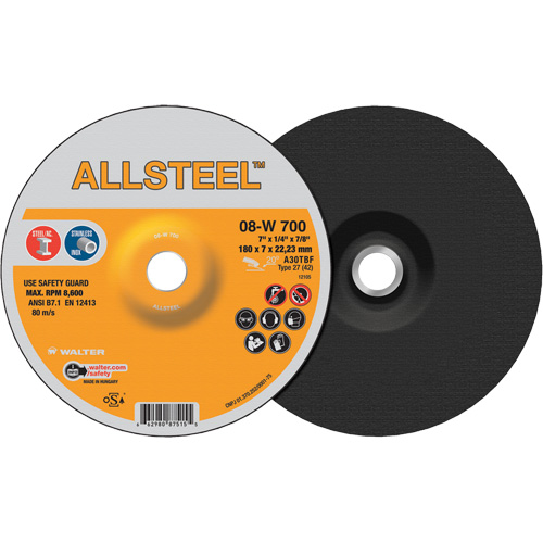 AllSteel Grinding Wheel, 7" x 1/4", 7/8" Arbor, Aluminum Oxide, Type 27 Air Extreme Inc.