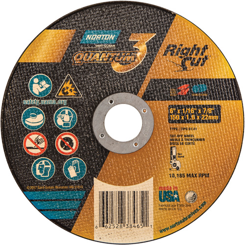 Quantum3 RightCut Cut-Off Wheel, 6" x 1/16", 7/8" Arbor, Type 01/41, Aluminum Oxide, 10185 RPM Air Extreme Inc.