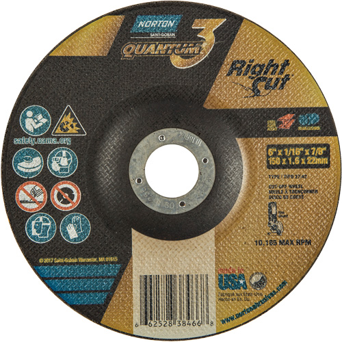 Quantum3 RightCut Cut-Off Wheel, 6" x 1/16", 7/8" Arbor, Type 27/42, Aluminum Oxide, 10185 RPM Air Extreme Inc.