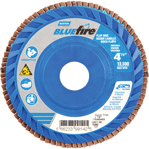 BlueFire&reg; Medium Grade Flap Disc, 4-1/2" x 7/8", Type 27, 60 Grit, Zirconia Alumina Air Extreme Inc.