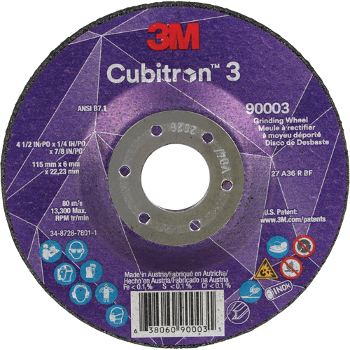 Cubitron 3 Depressed Centre Grinding Wheel, 4-1/2" x 1/4", 7/8" Arbor, Ceramic, Type T27 Air Extreme Inc.