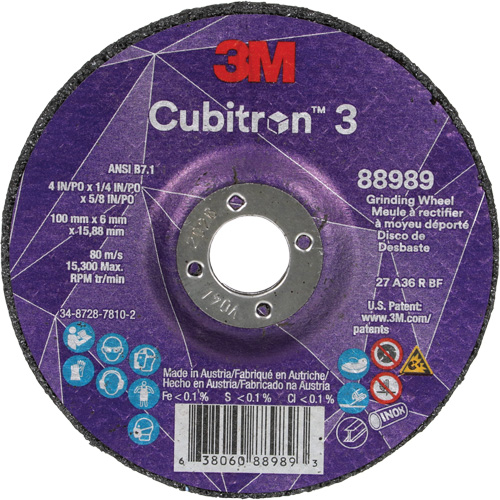 Cubitron 3 Depressed Centre Grinding Wheel, 4" x 1/4", 5/8" Arbor, Ceramic, Type T27 Air Extreme Inc.