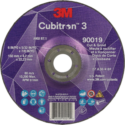 Meule &agrave; couper & tronçonner Cubitron 3, 6" x 5/32", Arbre de 7/8", Type T27, Grain de 36+, C&eacute;ramique Air Extreme Inc.