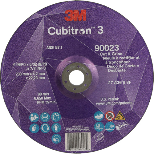 Meule &agrave; couper & tronçonner Cubitron 3, 9" x 5/32", Arbre de 7/8", Type T27, Grain de 36+, C&eacute;ramique Air Extreme Inc.