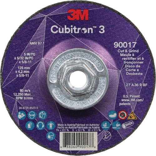 Cubitron 3 Cut & Grind Wheel, 5" x 5/32", 5/8"-11 Arbor, Type T27, 36+ Grit, Ceramic Air Extreme Inc.